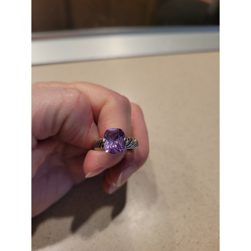 Silver Albion Amethyst Cushion Cut Cable Ring
